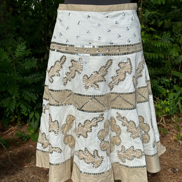 BCBGMaxazria New w Tags Sequin Embroidered A Line Skirt White Beige Lined Cotton - Picture 6 of 11
